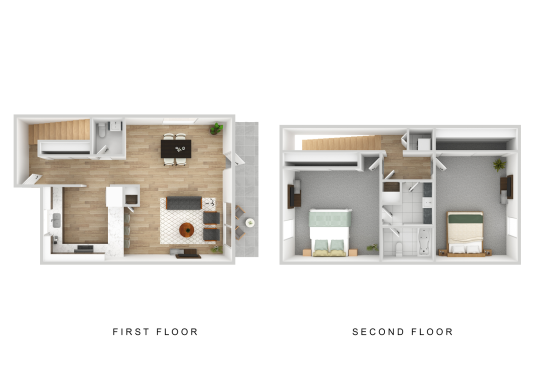 two floor plans of a two bedroom apartment at The Cielo Vista