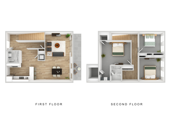 two floor plans of a two bedroom apartment at The Cielo Vista